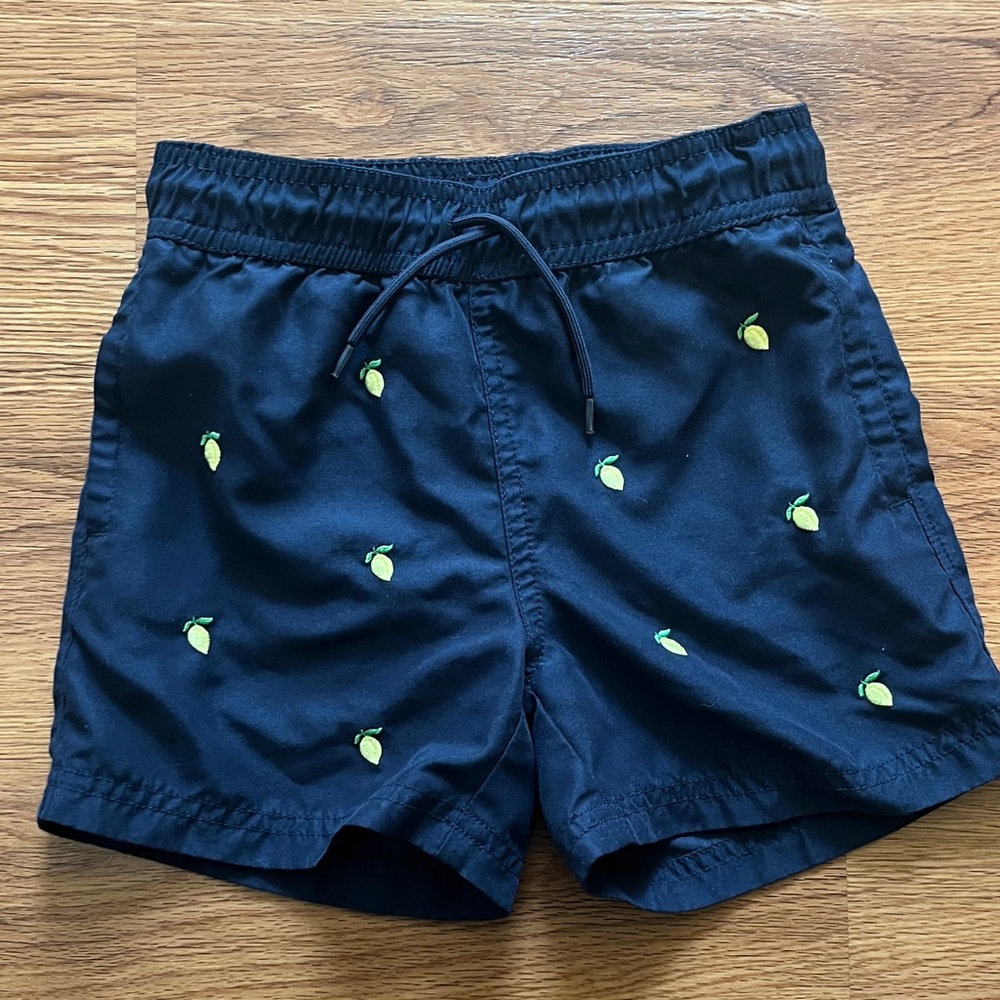 Janie and Jack Navy Swim Trunks with Lemon Print